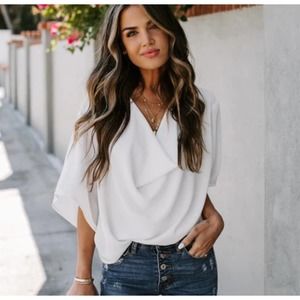 Vici Elton White Draped Dolman Sleeve Blouse Top Small